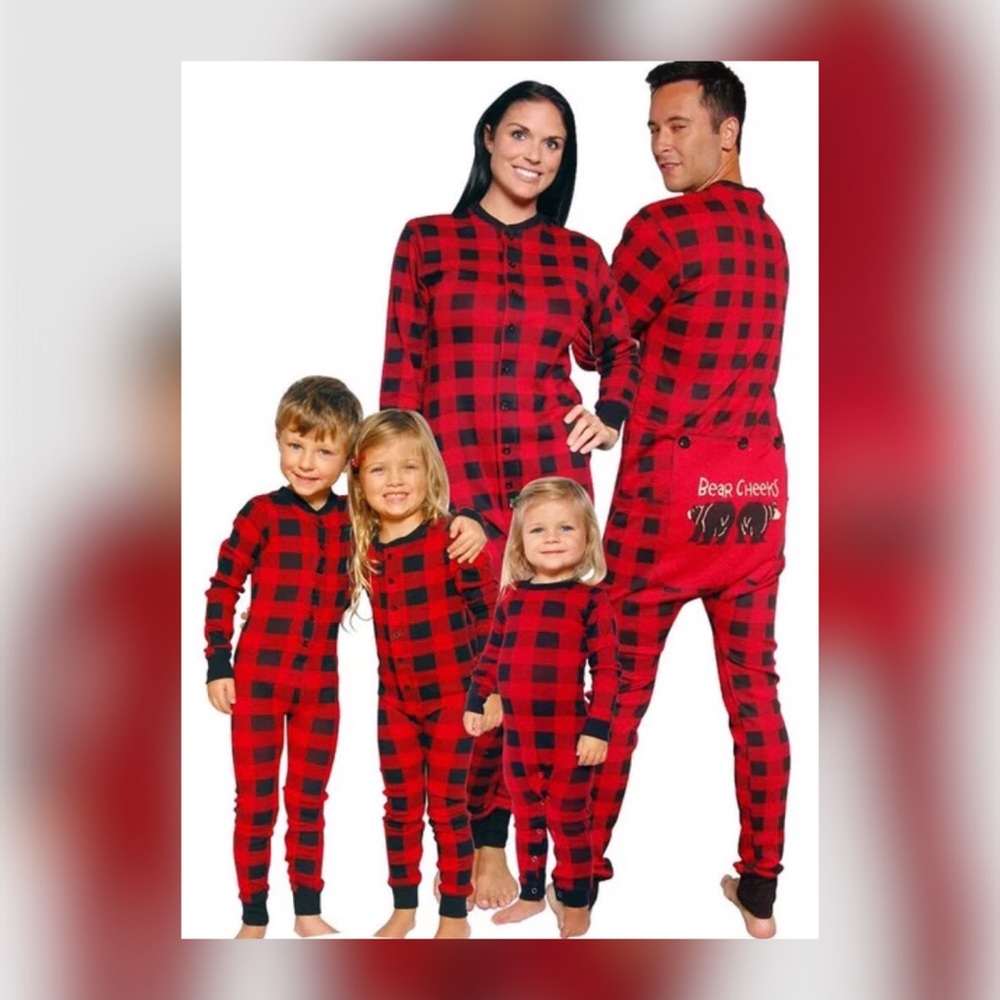 New boutique Bear cheeks buffalo plaid pajamas adult & kids